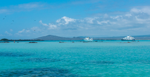 Cruise Ship in a Lagoon at Galapagos