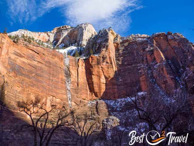 The high orange Aztec sandstone mountains in Zion.