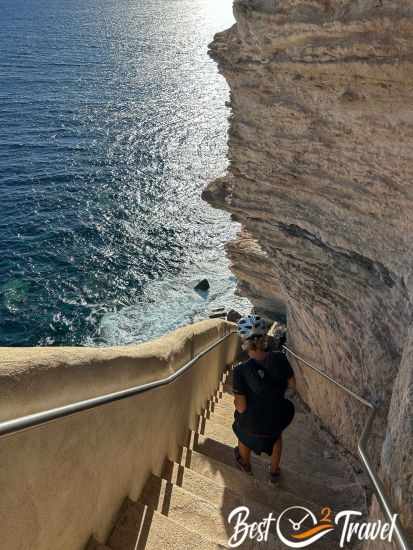 The view down from the extremely steep staircase.