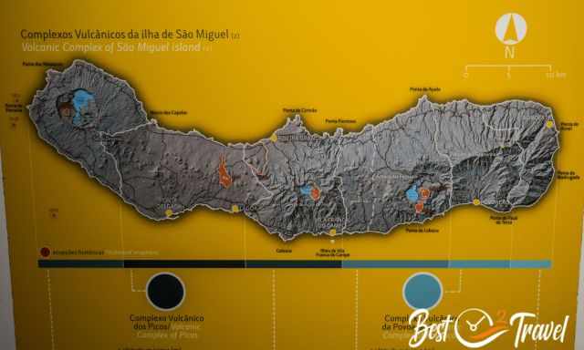 A map of Sao Miguel with volcanic activity in the Interpretive center