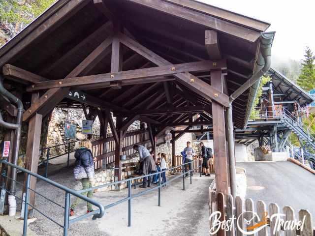 The shelter for the waiting line in summer.