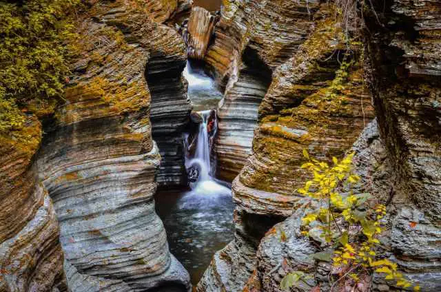 Waterfall in autumn during fall foliage