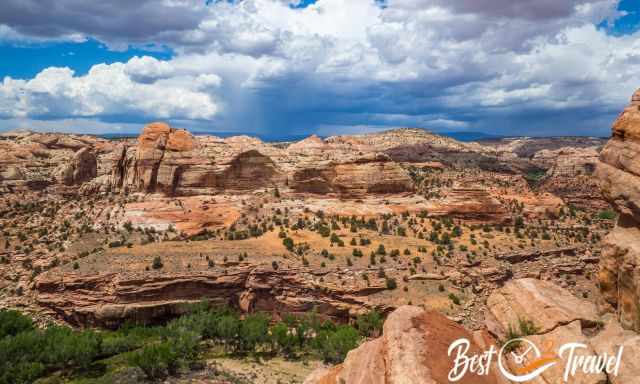 The rugged landscape with white and orange sandstone formation