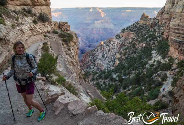 The zigzagging  beginning of South Kaibab in shade at 5.30 am