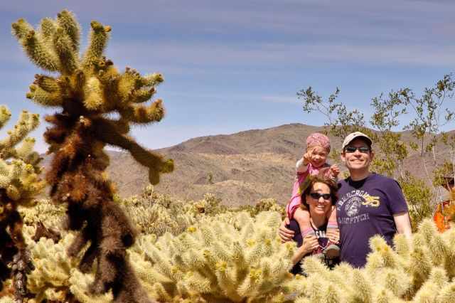 A family in Chola Cactus Garden.