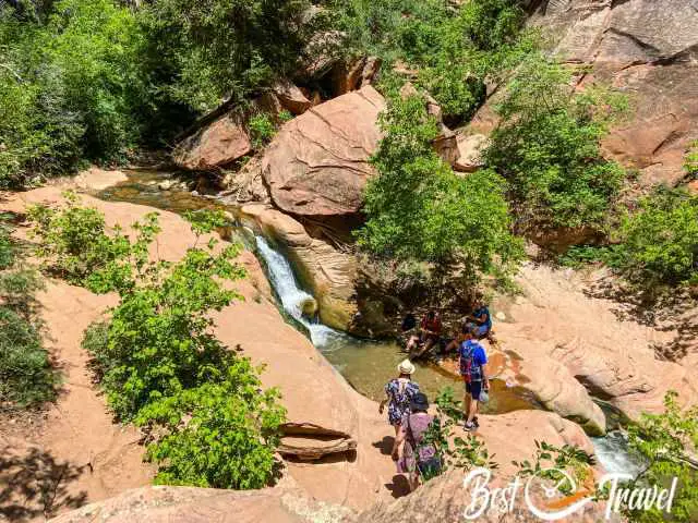 Were the canyon widens visitors took a break.