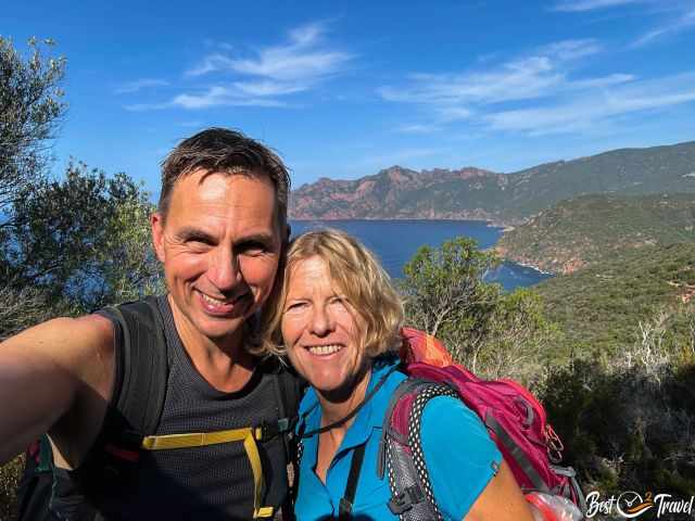 A couple on the trail to Girolata.