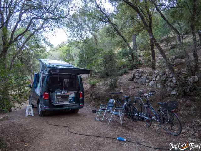 Our van at a campsite in Gradelle