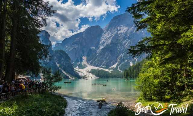 Pragser Wildsee view from the south the circular trail to the Dolomites and Seekofel 