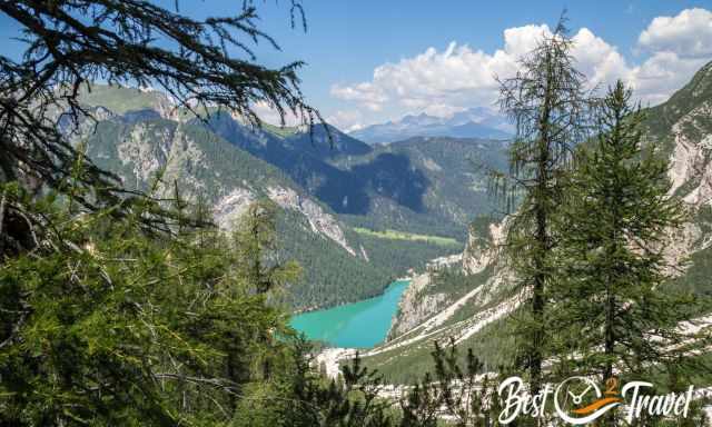 View to Pragser Wildsee from higher elevation