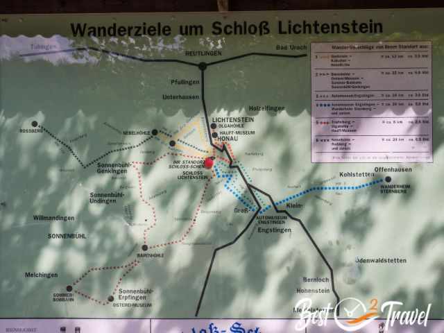 Map of Schloss Lichtenstein and the area around