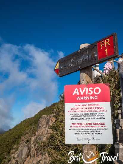 Information sign about the PR1 Trail Closure in Madeira