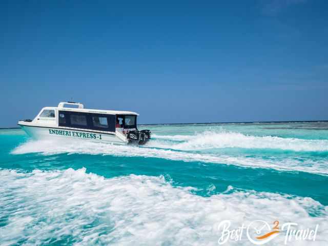 The Endheri Express Boat in the emerald green sea