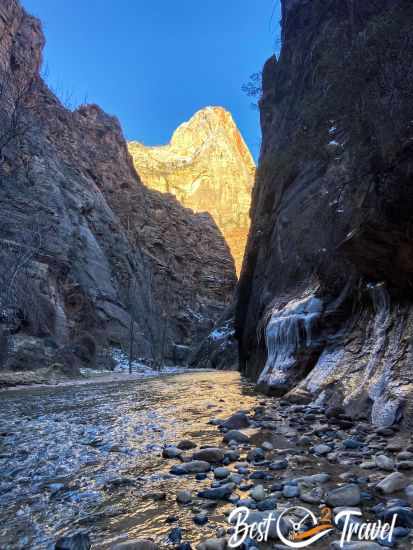 The dark and icy Narrows in the winter.