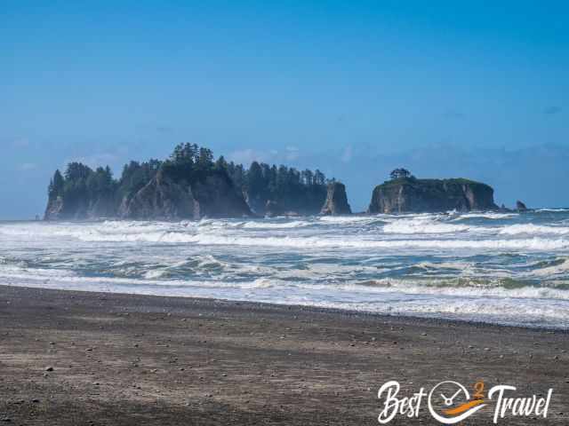 Huge sea stacks and rocks in the Pacific.