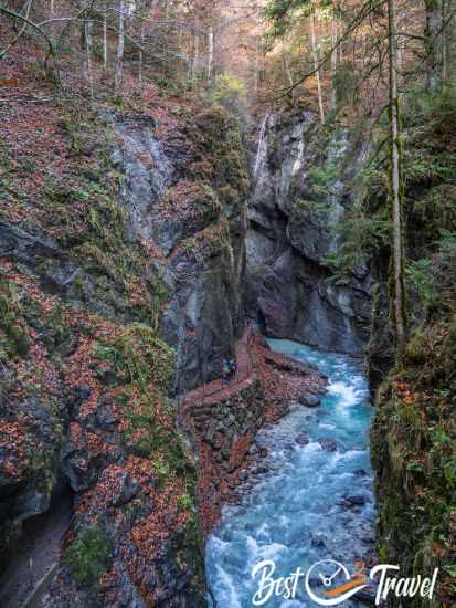 View from the first bridge into the gorge from higher elevation.