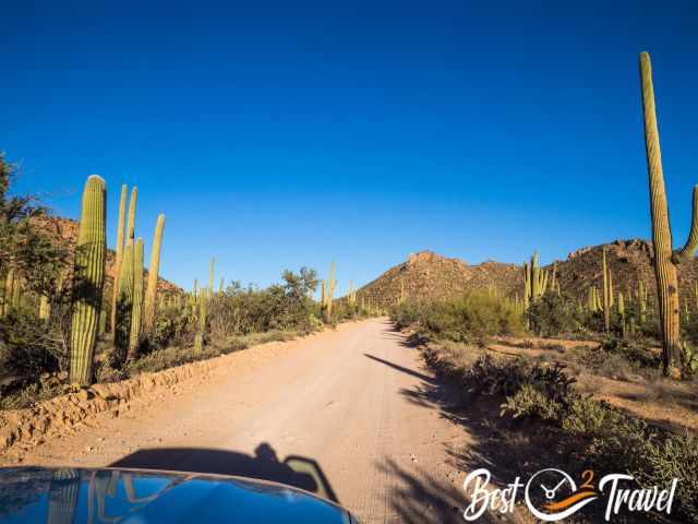 Bajada Dirt Loop Road - view out of the car