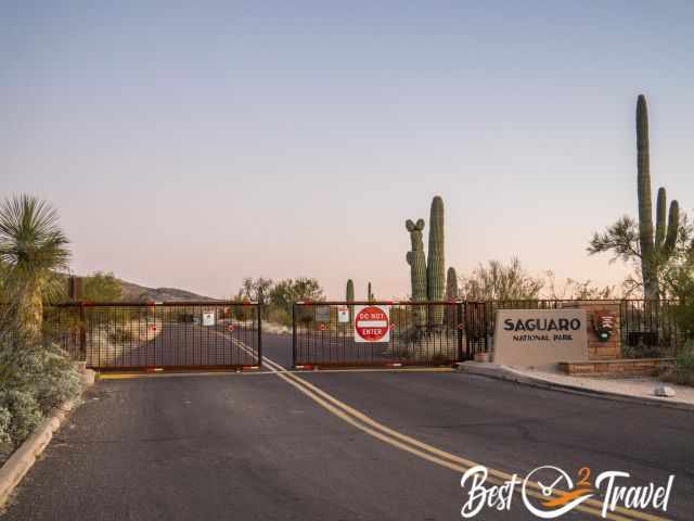 The closing gate at the east entrance after hours.