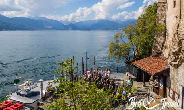 The ferry boat and guests waiting for access