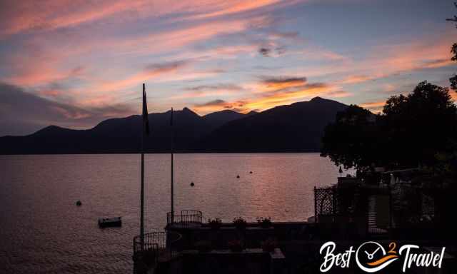 A reddish-orange sunset at Lago Maggiore