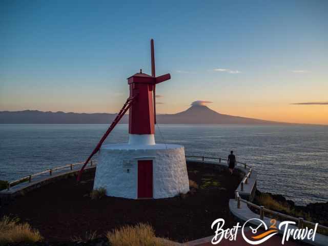 Pico Mountain and one of the old mills at sunset.