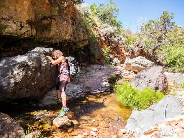 Climbing over rocks