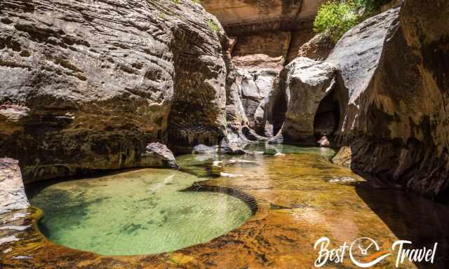 Two huge pools at the end of the Lower Subway Cave Hike