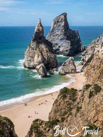 Ursa Beach and its two famous rock formations.