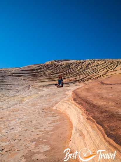 The sandstone formations in layers and different colours.