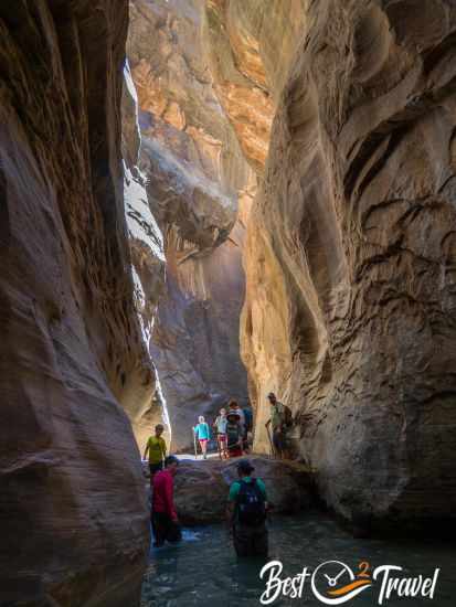 Orderville Canyon in the Narrows and hikers